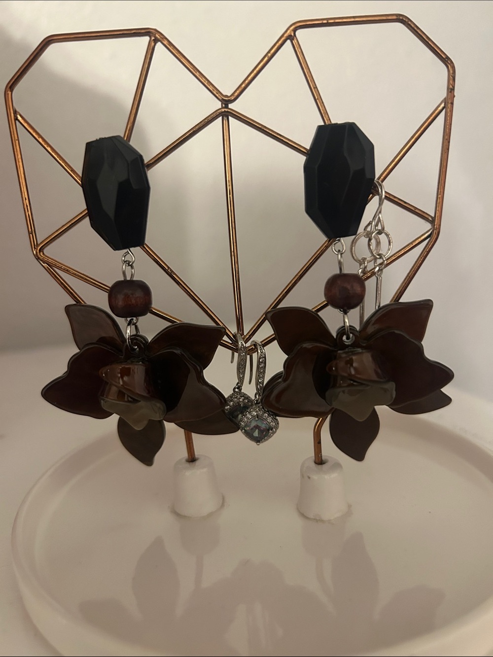 Handmade Brown Floral Drop Earrings - Unbranded